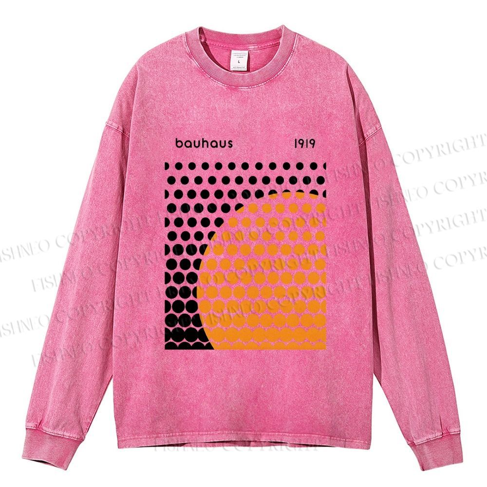 Unisex Casual Washed Bauhaus Geometric Circles Printed Long Sleeve T-shirt