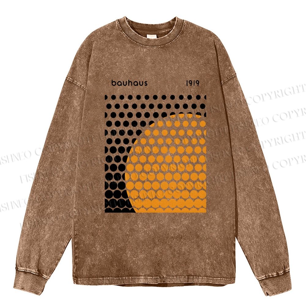 Unisex Casual Washed Bauhaus Geometric Circles Printed Long Sleeve T-shirt