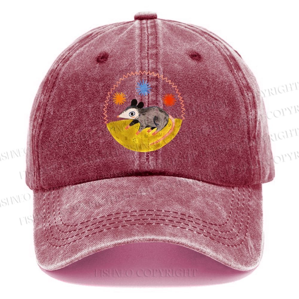 Unisex Vintage Casual Cute Opossum Washed Cap