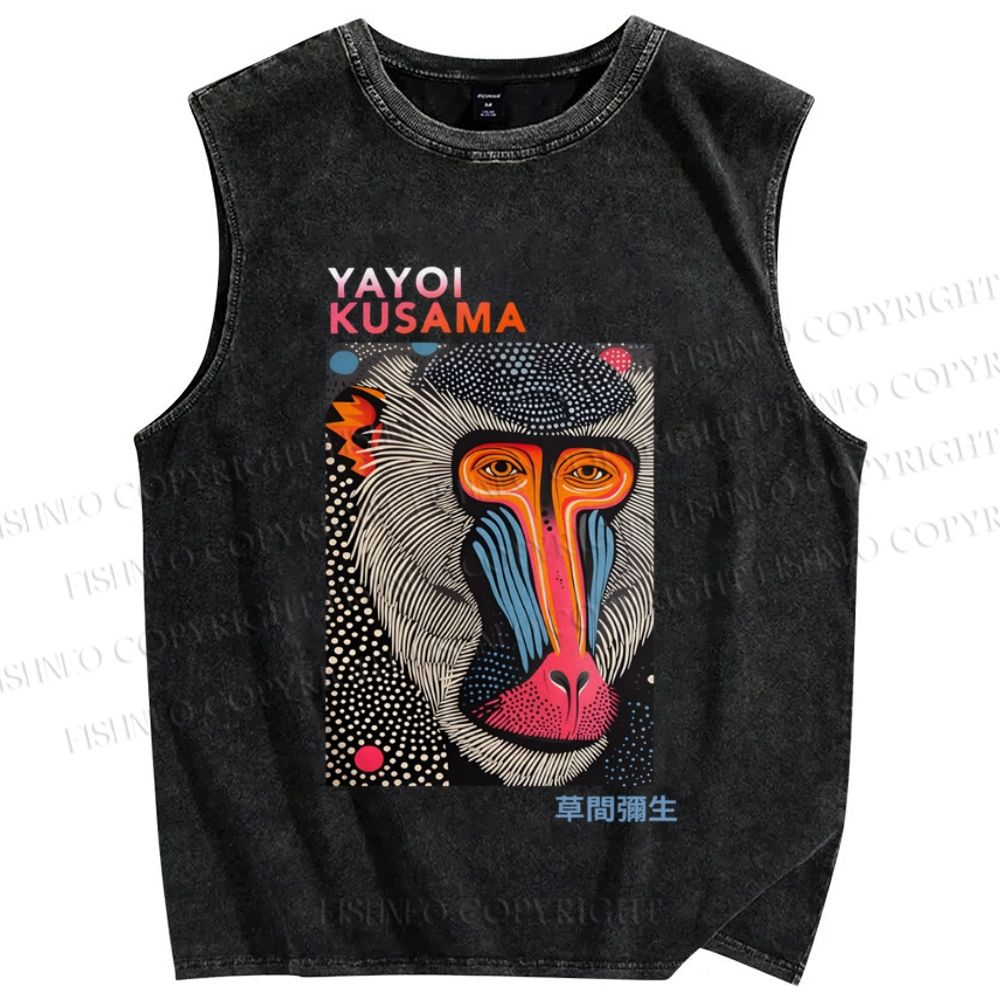 Unisex Yayoi Kusama Ape Vintage Printed Washed Tank Top