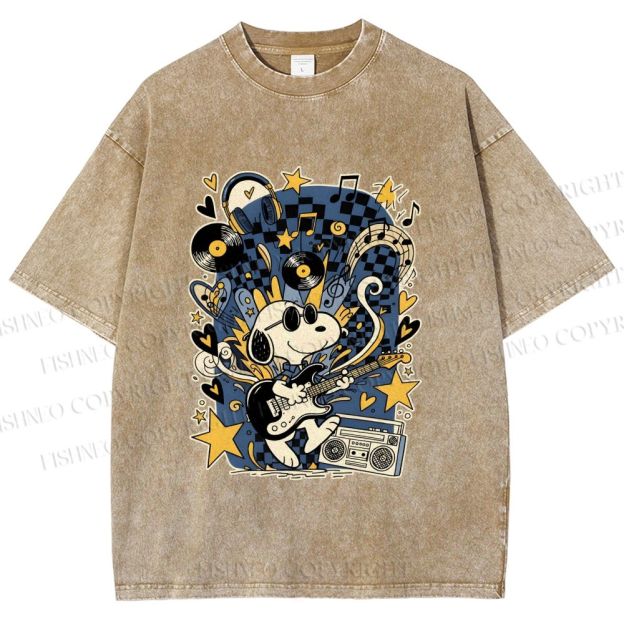 Unisex Snoopy Playing Music Printed Washed Tee