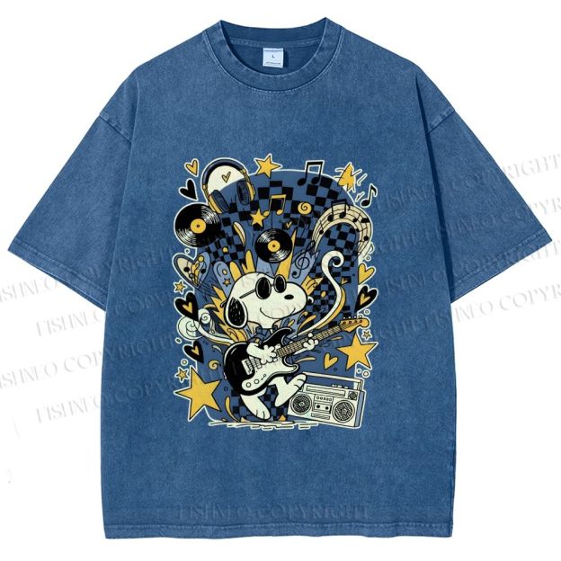 Unisex Snoopy Playing Music Printed Washed Tee