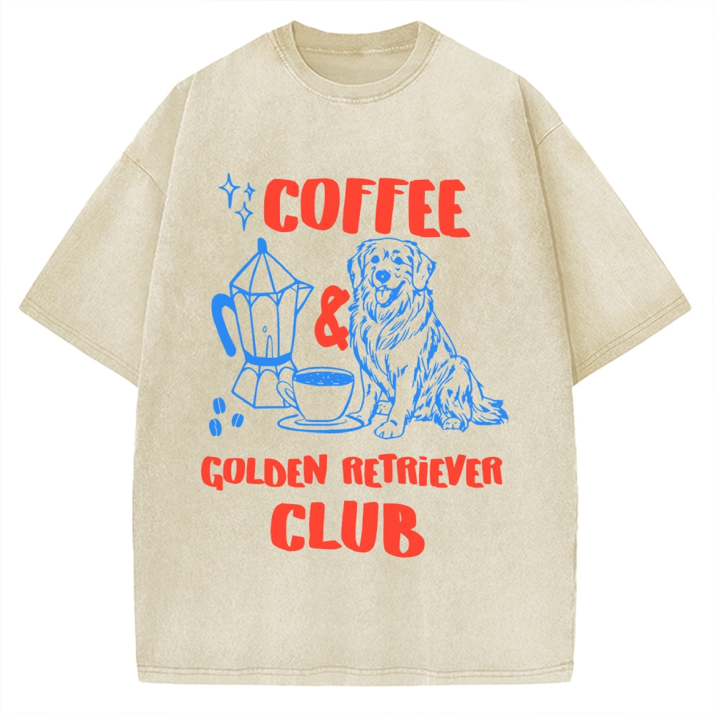 Coffee Golden Retriever Club Vintage Washed T-shirt