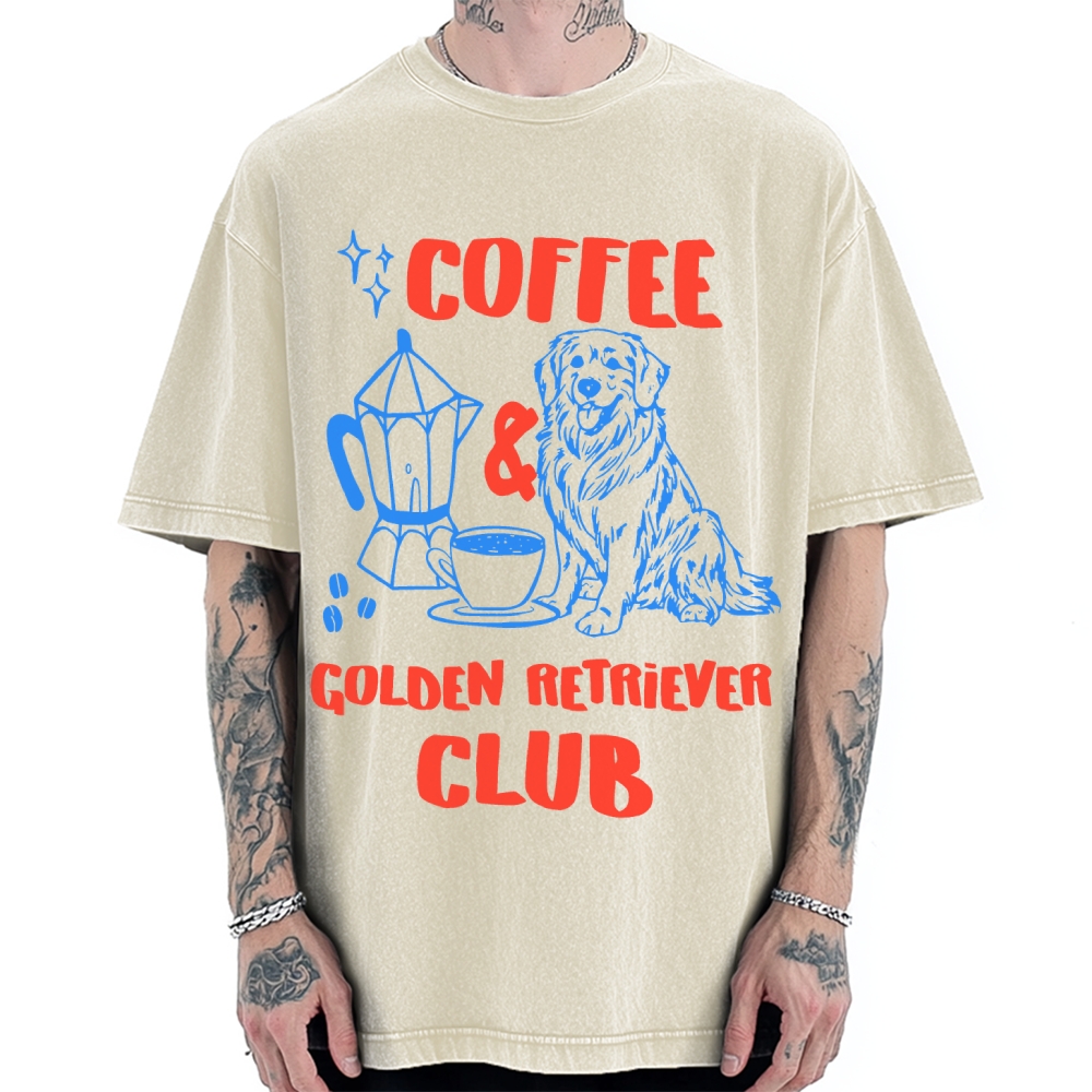 Coffee Golden Retriever Club Vintage Washed T-shirt