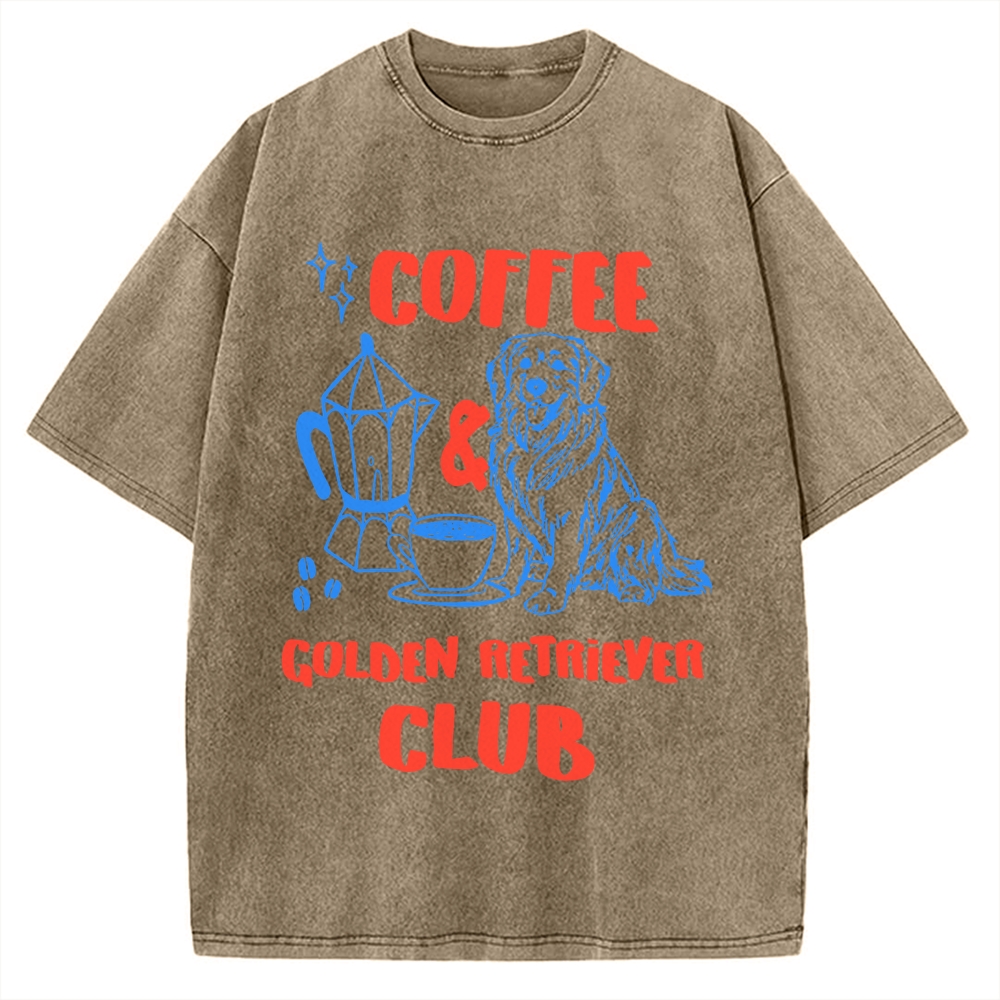 Coffee Golden Retriever Club Vintage Washed T-shirt