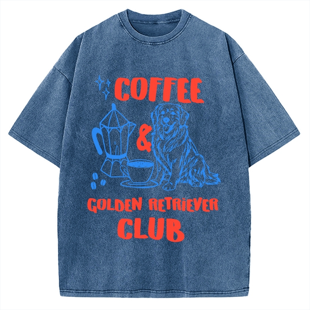 Coffee Golden Retriever Club Vintage Washed T-shirt