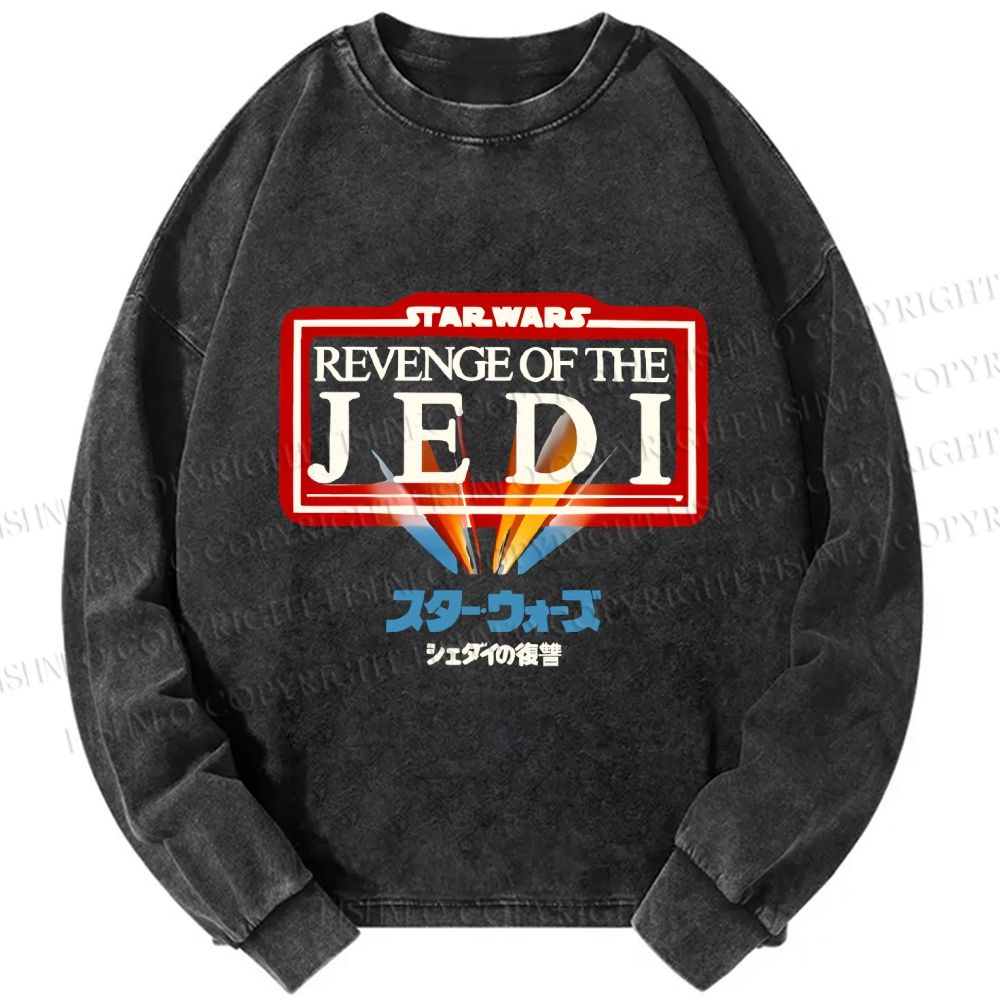 Unisex Casual Washed Return of the Jedi Printed Long Sleeve T-shirt
