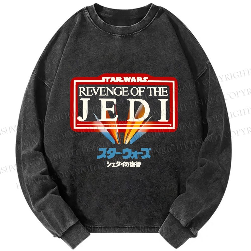 Unisex Casual Washed Return of the Jedi Printed Long Sleeve T-shirt