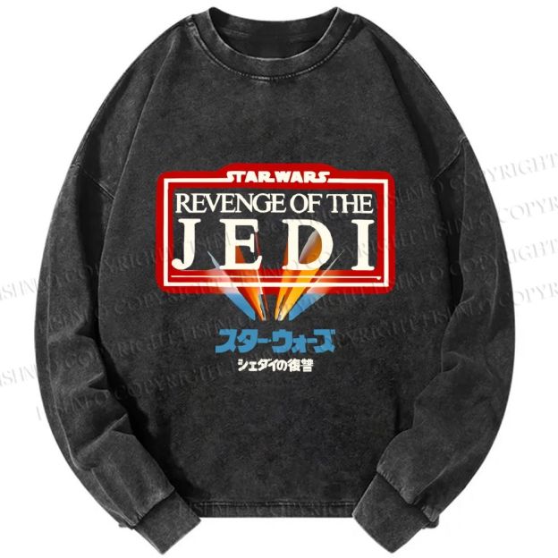 Unisex Casual Washed Return of the Jedi Printed Long Sleeve T-shirt