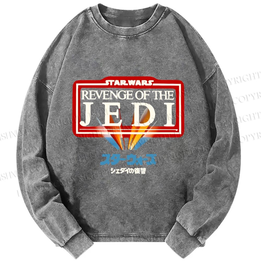 Unisex Casual Washed Return of the Jedi Printed Long Sleeve T-shirt