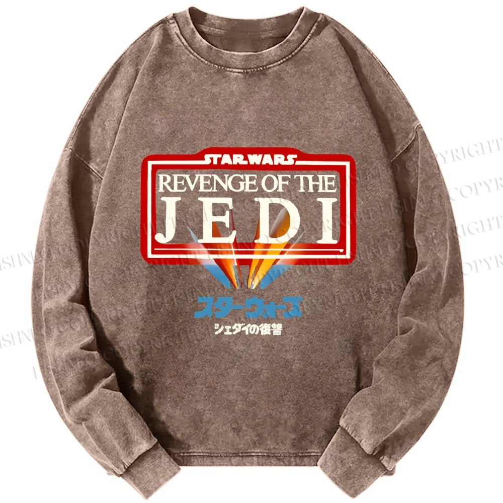 Unisex Casual Washed Return of the Jedi Printed Long Sleeve T-shirt