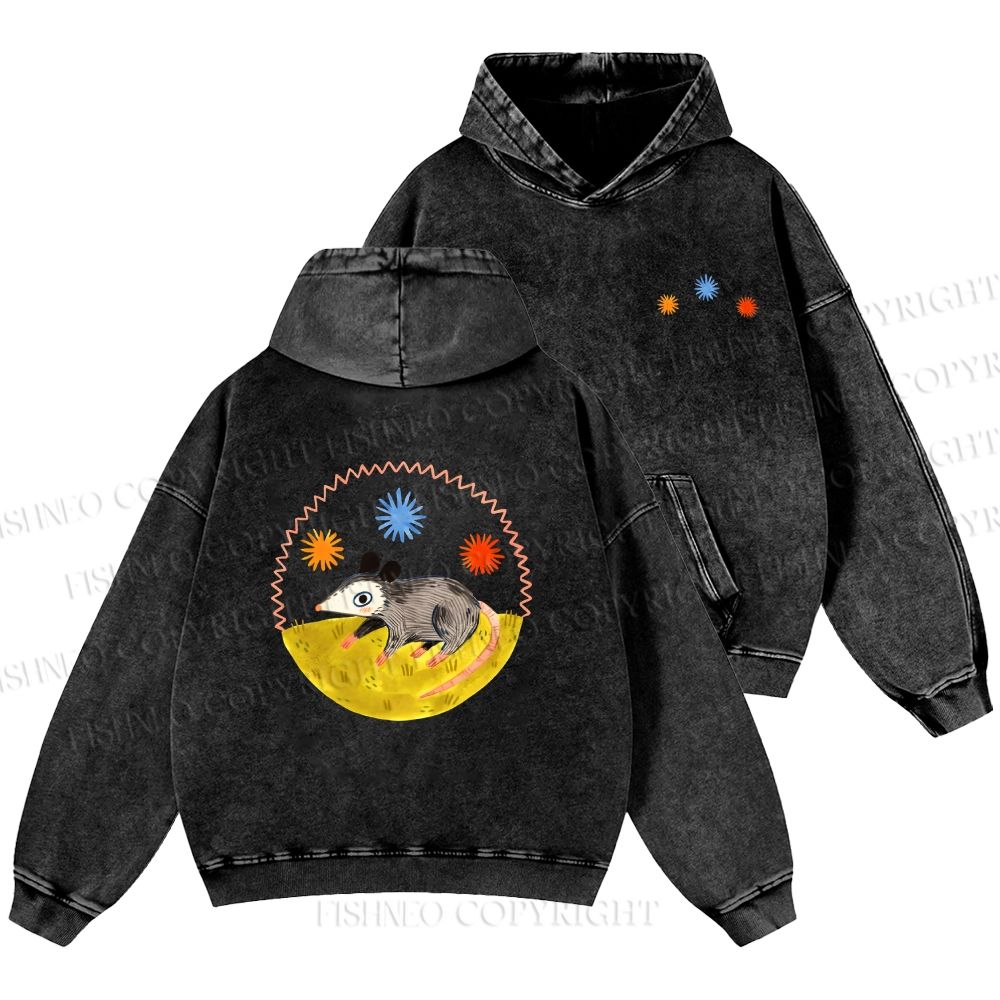 Unisex Casual Cute Opossum Printed Double-sided Washed Hoodie