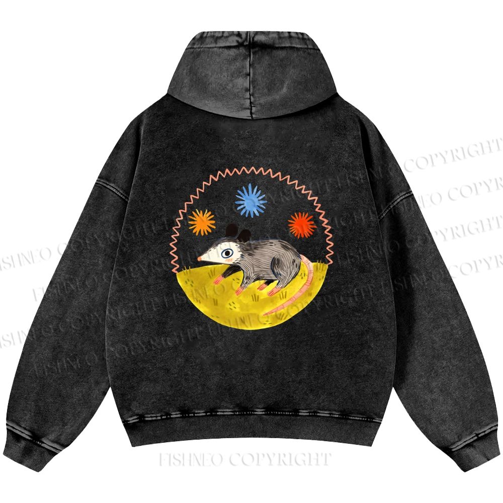 Unisex Casual Cute Opossum Printed Double-sided Washed Hoodie