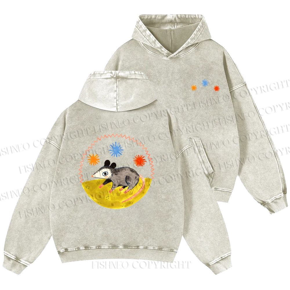 Unisex Casual Cute Opossum Printed Double-sided Washed Hoodie