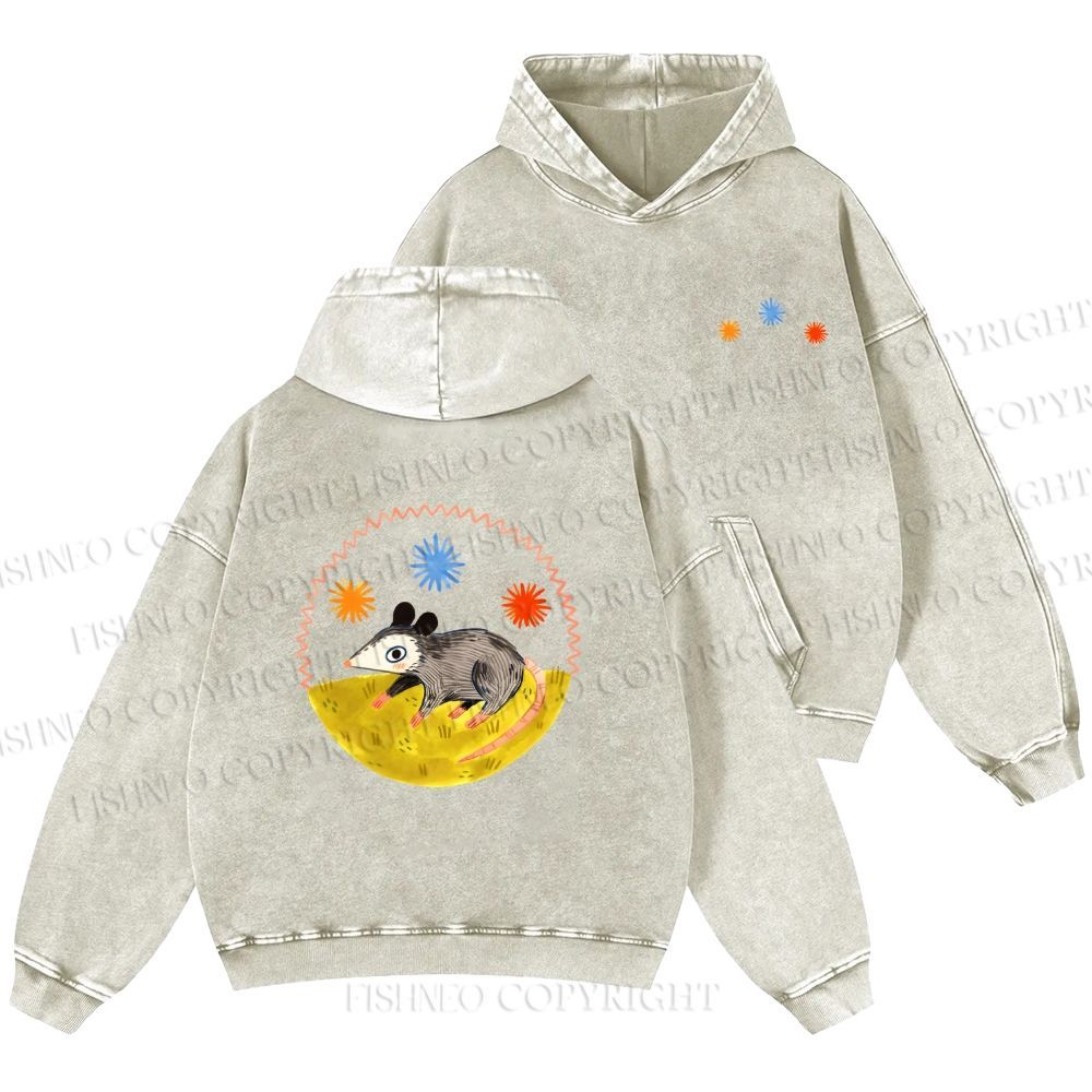 Unisex Casual Cute Opossum Printed Double-sided Washed Hoodie