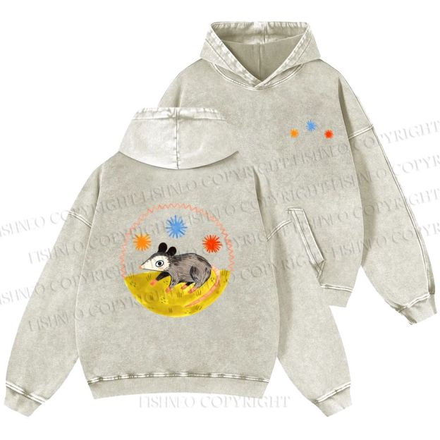 Unisex Casual Cute Opossum Printed Double-sided Washed Hoodie