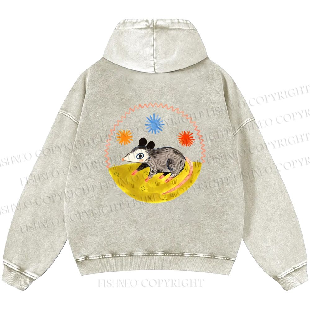 Unisex Casual Cute Opossum Printed Double-sided Washed Hoodie