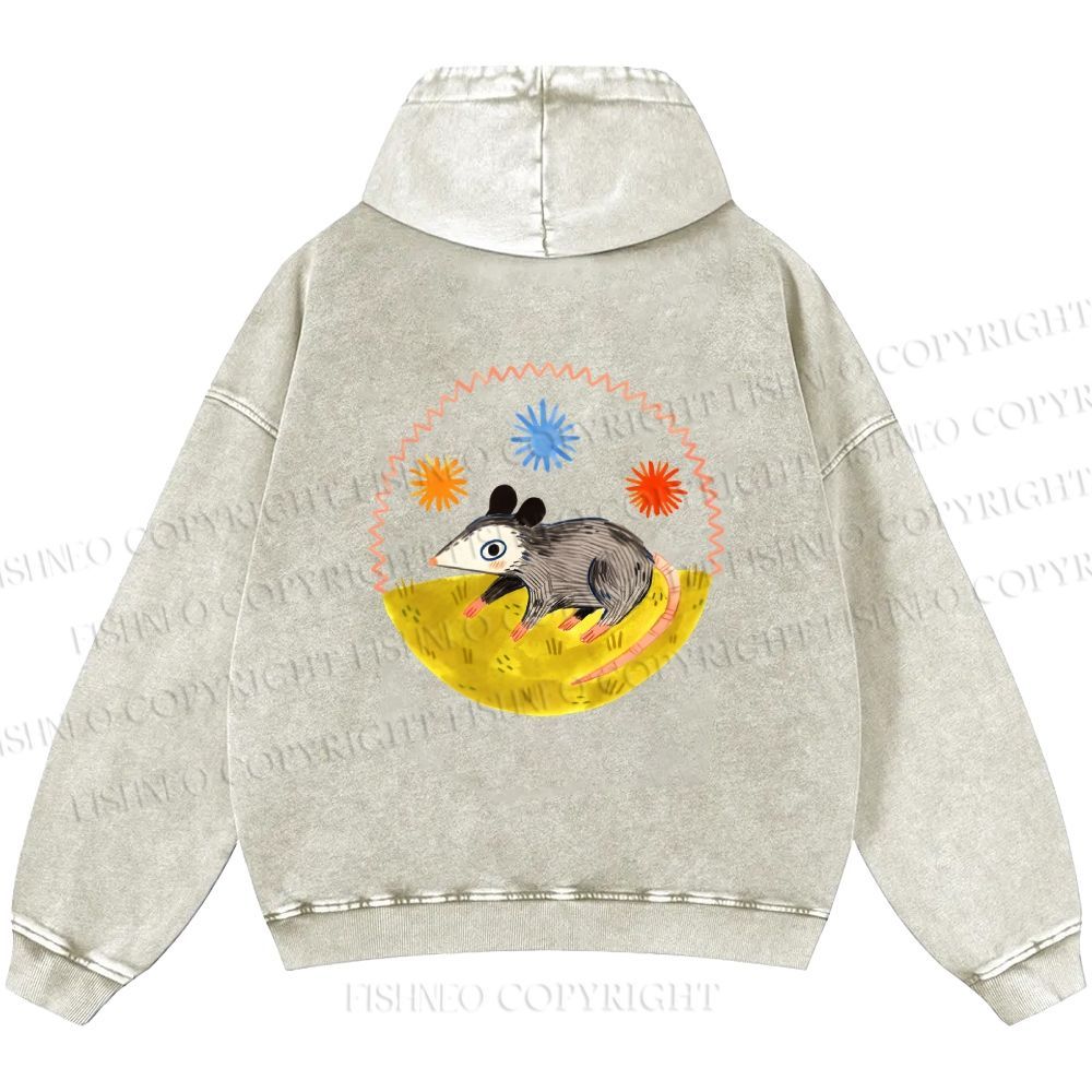 Unisex Casual Cute Opossum Printed Double-sided Washed Hoodie