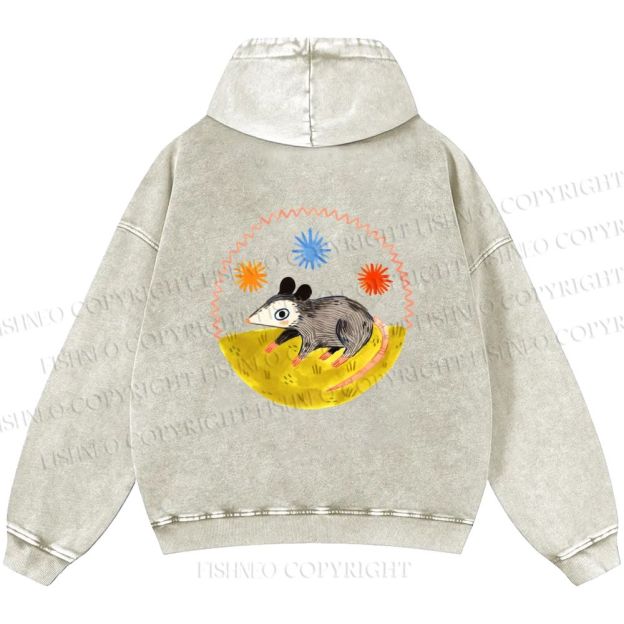 Unisex Casual Cute Opossum Printed Double-sided Washed Hoodie
