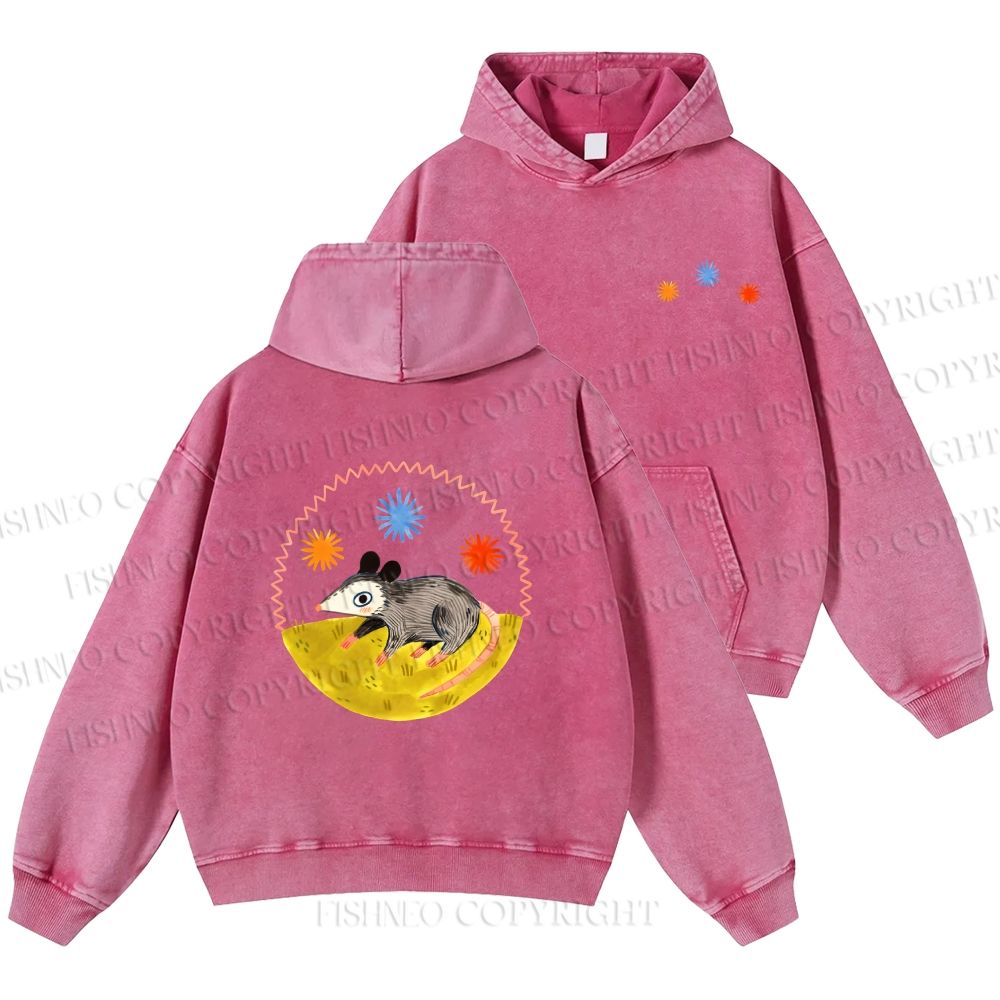Unisex Casual Cute Opossum Printed Double-sided Washed Hoodie
