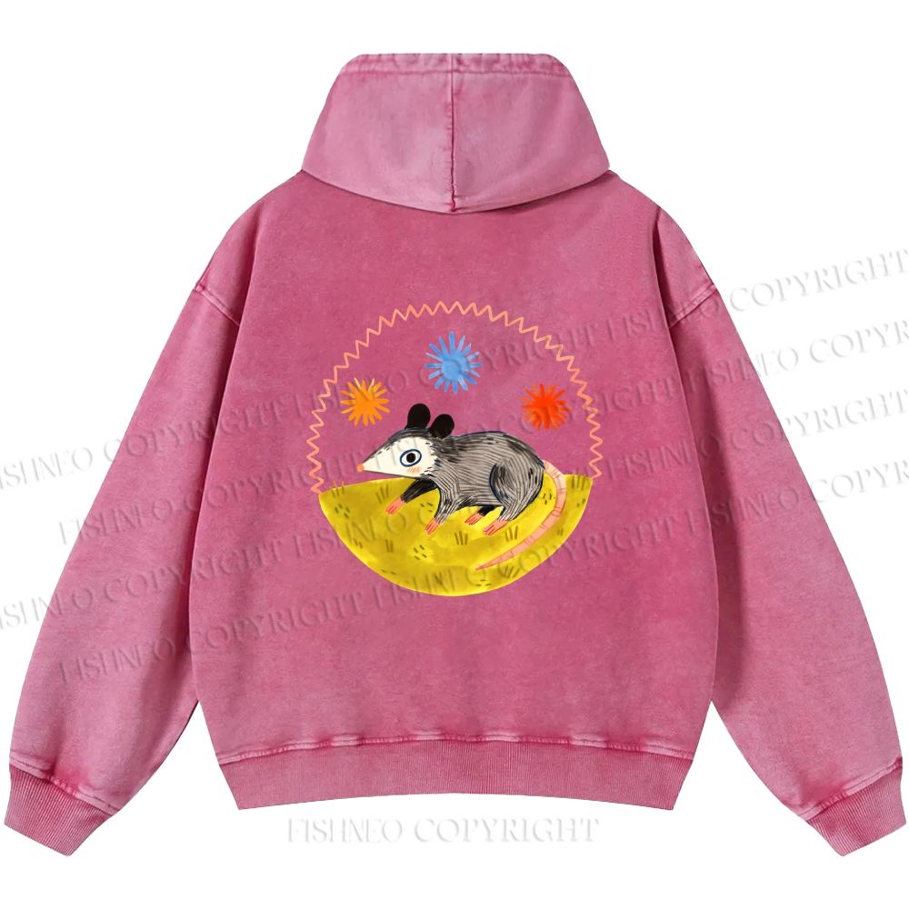 Unisex Casual Cute Opossum Printed Double-sided Washed Hoodie