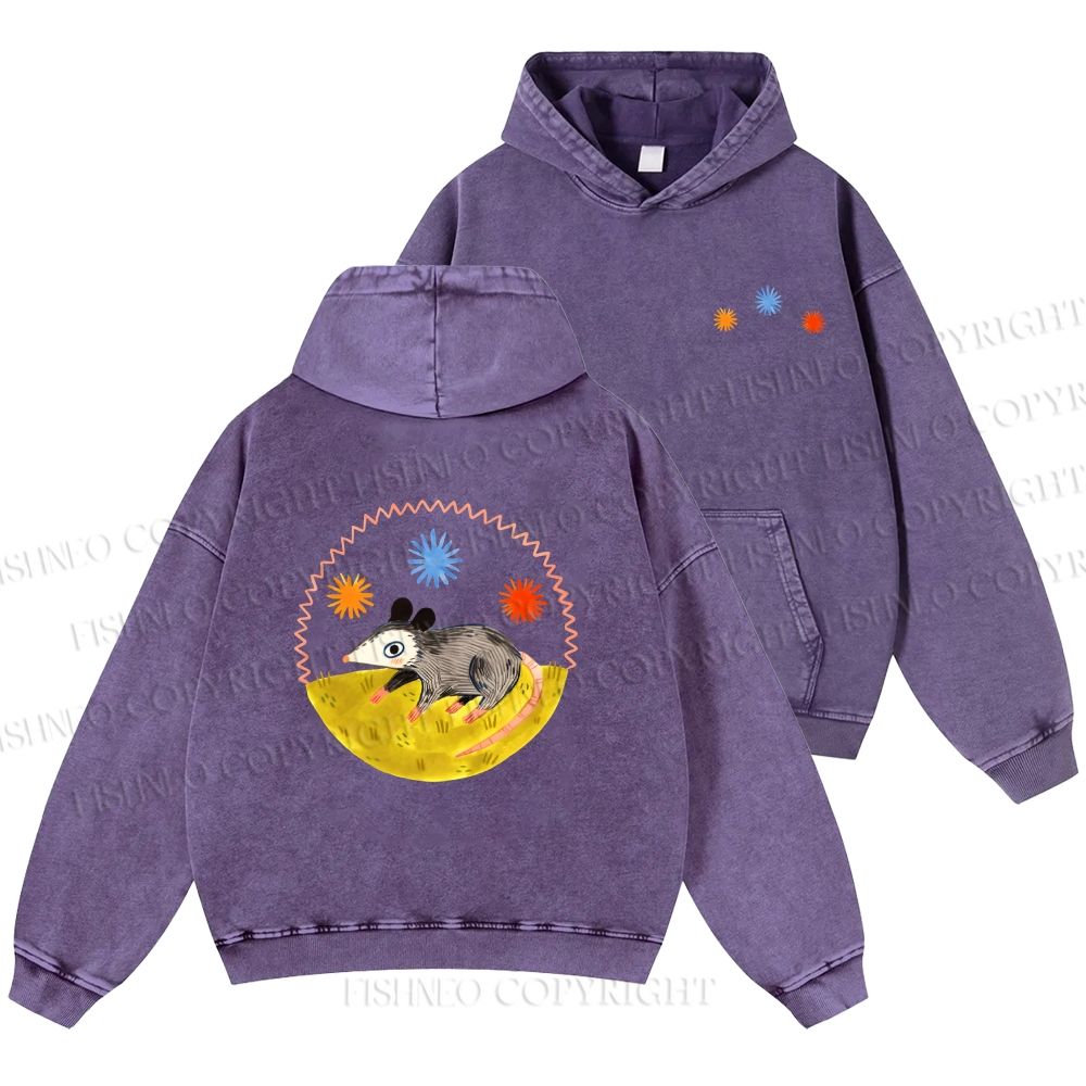 Unisex Casual Cute Opossum Printed Double-sided Washed Hoodie