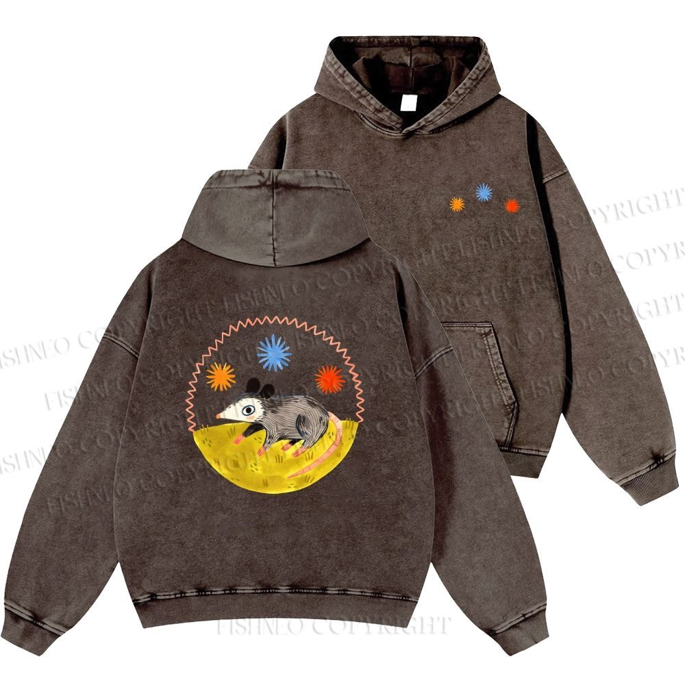 Unisex Casual Cute Opossum Printed Double-sided Washed Hoodie