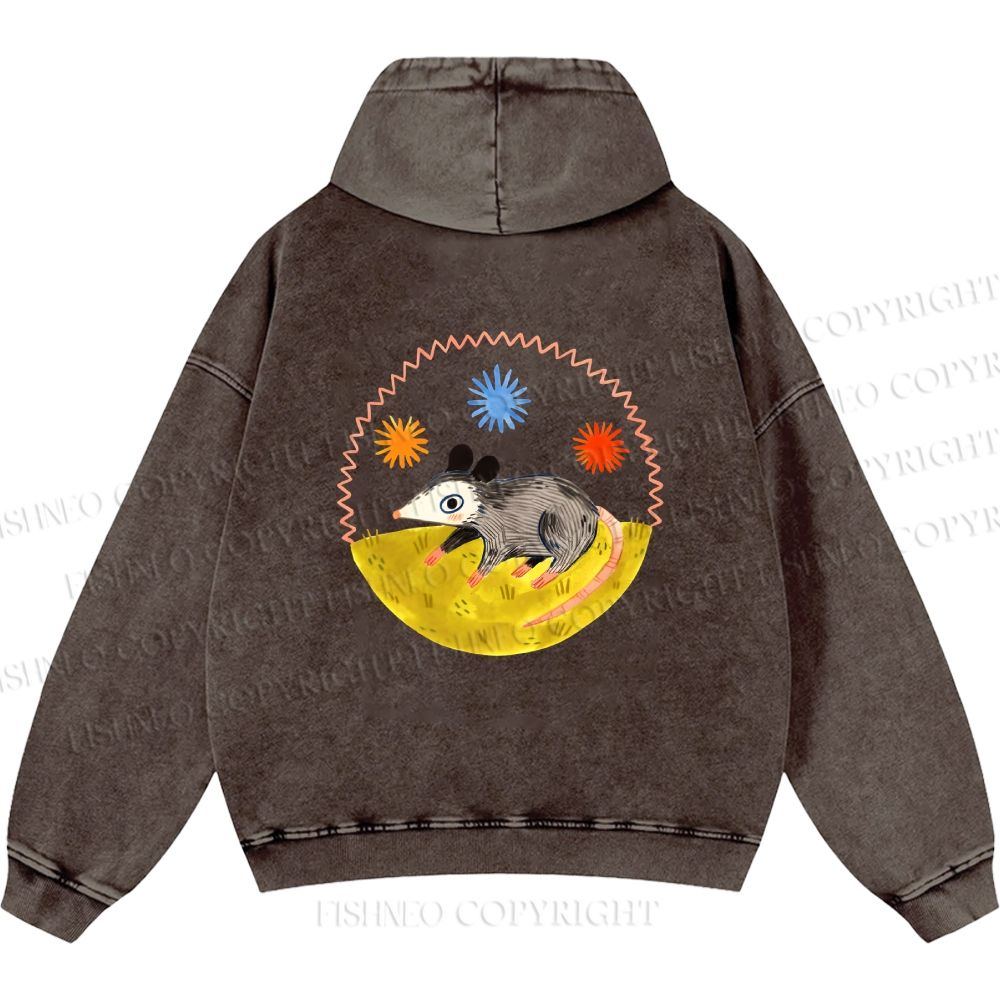 Unisex Casual Cute Opossum Printed Double-sided Washed Hoodie