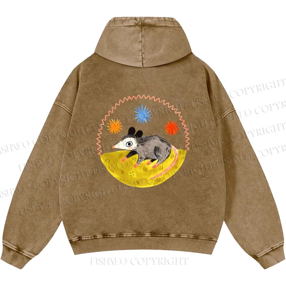 Unisex Casual Cute Opossum Printed Double-sided Washed Hoodie