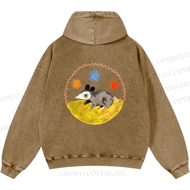 Unisex Casual Cute Opossum Printed Double-sided Washed Hoodie