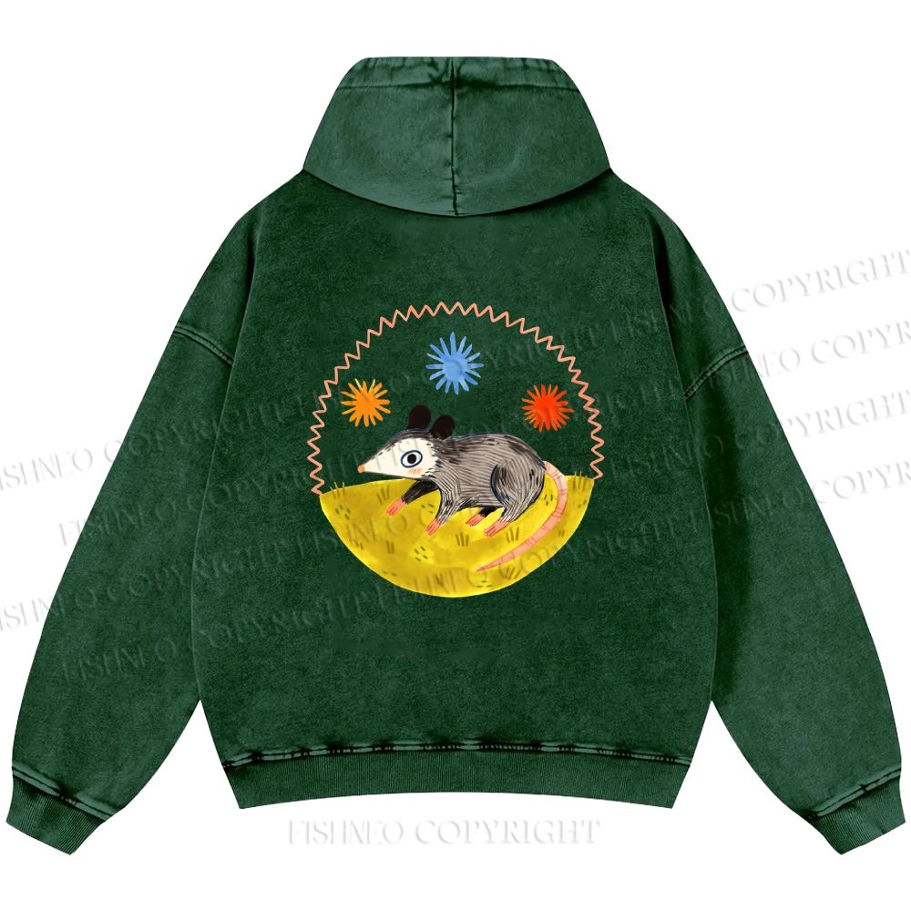 Unisex Casual Cute Opossum Printed Double-sided Washed Hoodie