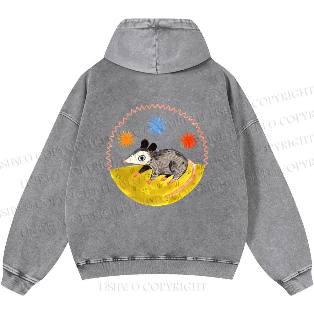 Unisex Casual Cute Opossum Printed Double-sided Washed Hoodie