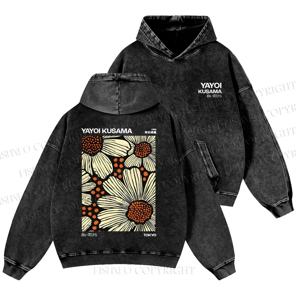 Unisex Casual Yayoi Kusama Vintage Printed Double-sided Washed Hoodie
