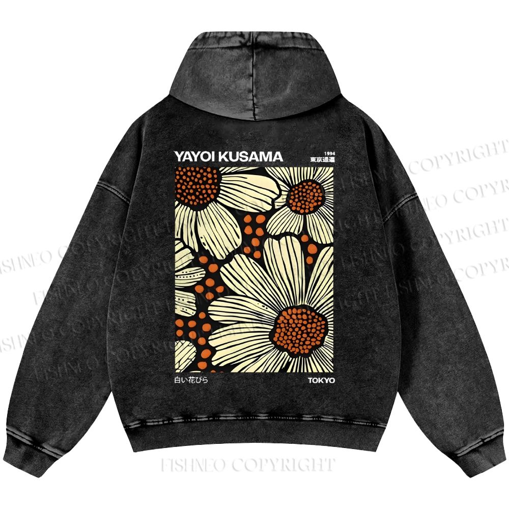 Unisex Casual Yayoi Kusama Vintage Printed Double-sided Washed Hoodie