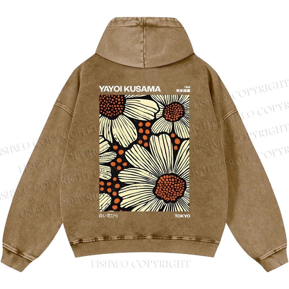 Unisex Casual Yayoi Kusama Vintage Printed Double-sided Washed Hoodie