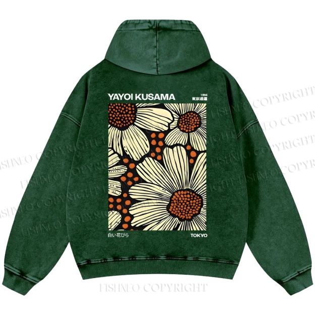 Unisex Casual Yayoi Kusama Vintage Printed Double-sided Washed Hoodie