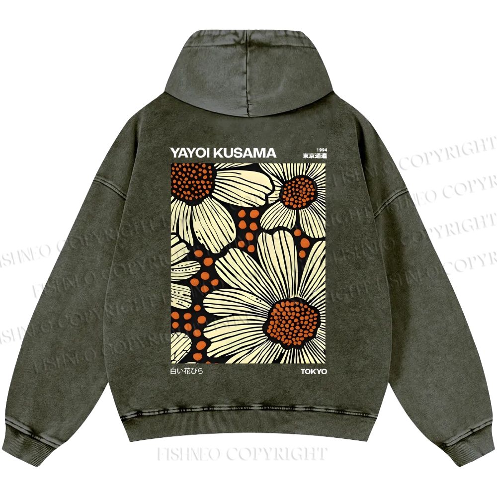 Unisex Casual Yayoi Kusama Vintage Printed Double-sided Washed Hoodie