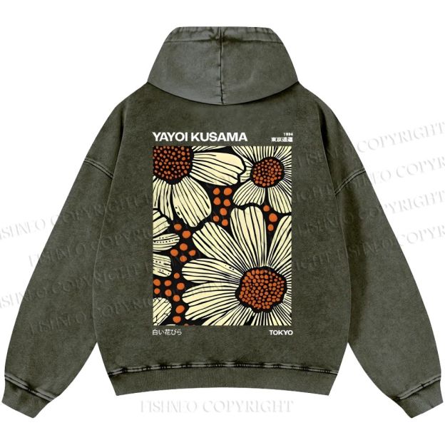 Unisex Casual Yayoi Kusama Vintage Printed Double-sided Washed Hoodie