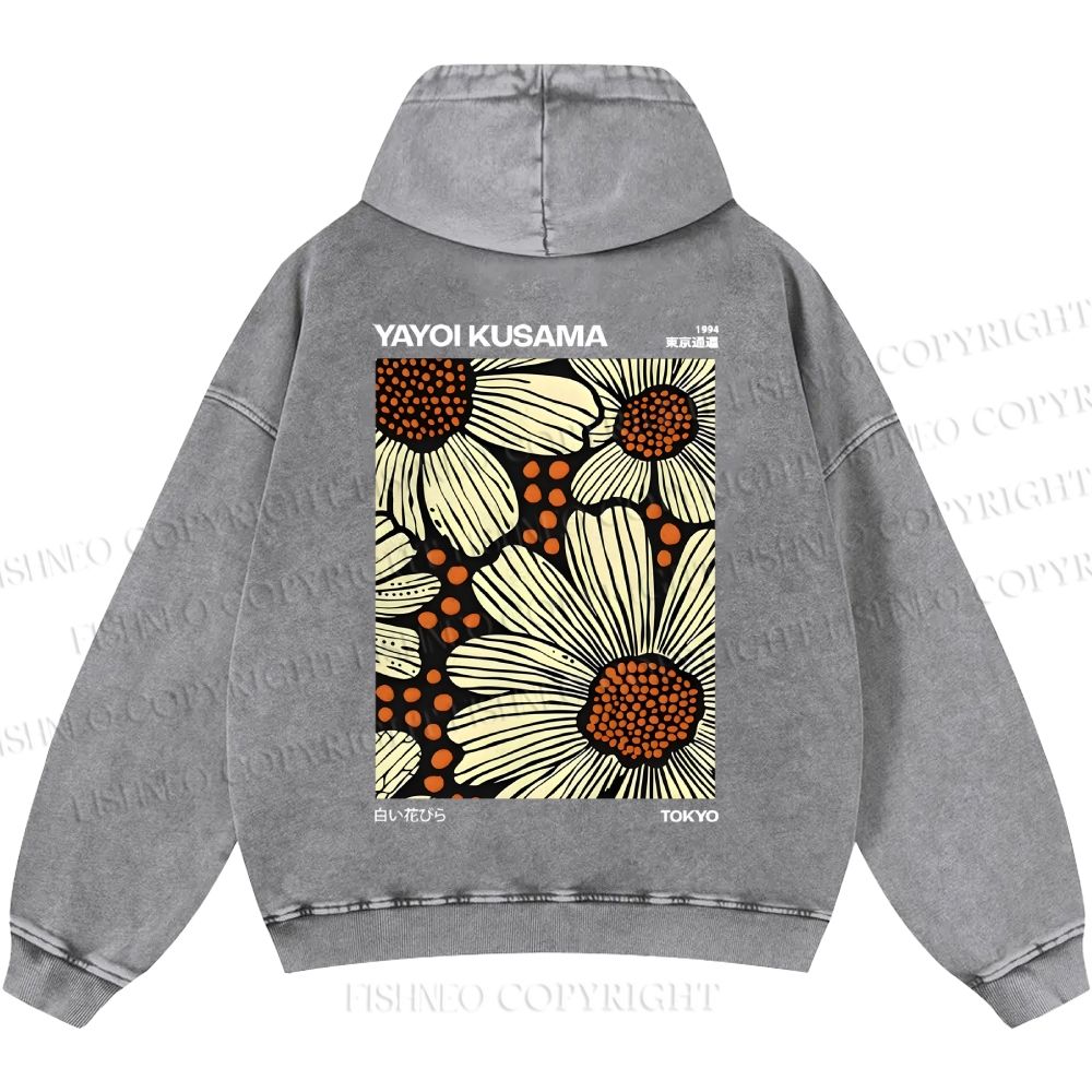 Unisex Casual Yayoi Kusama Vintage Printed Double-sided Washed Hoodie