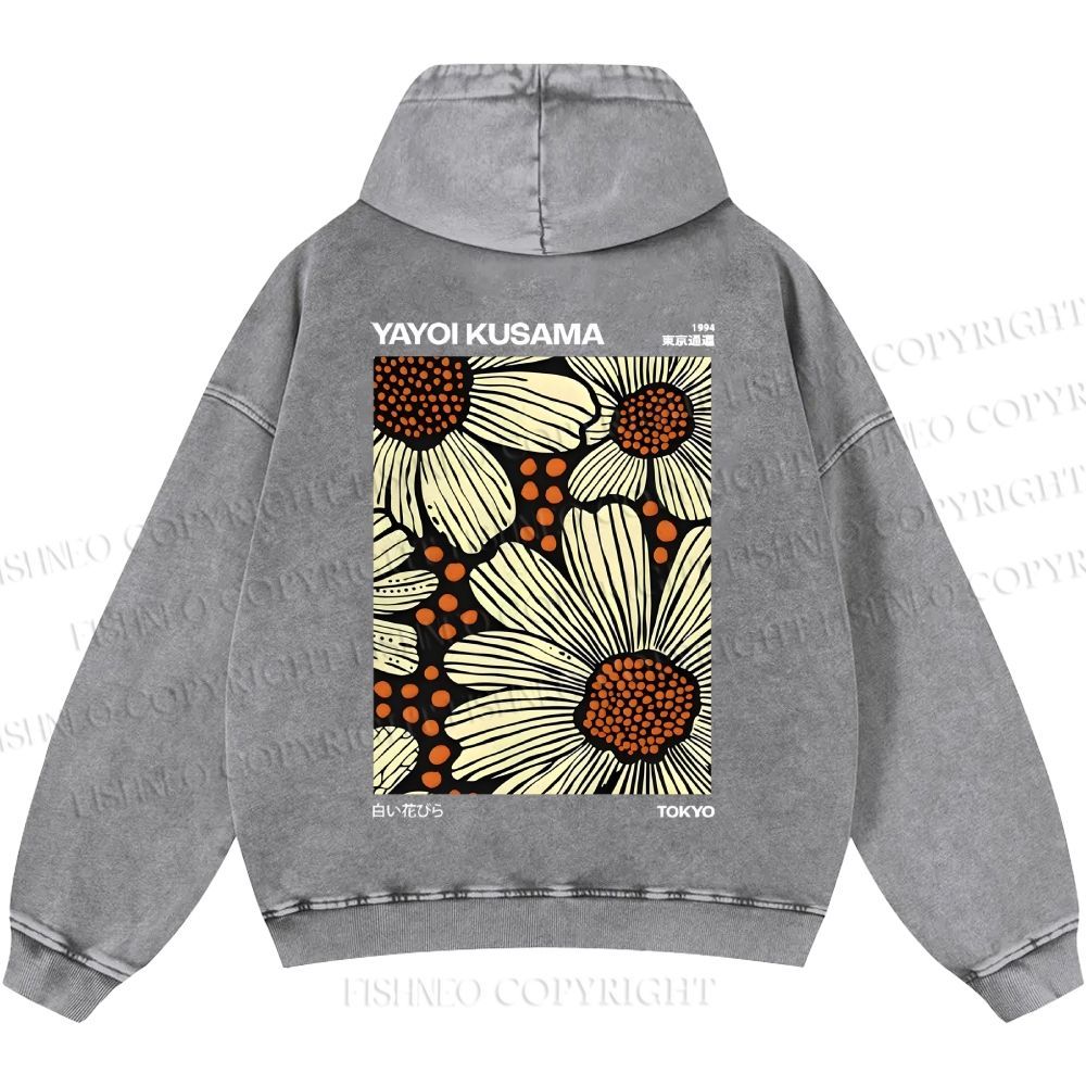 Unisex Casual Yayoi Kusama Vintage Printed Double-sided Washed Hoodie