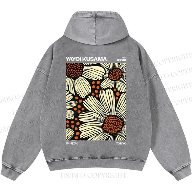 Unisex Casual Yayoi Kusama Vintage Printed Double-sided Washed Hoodie
