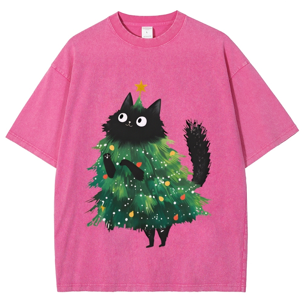 Christmas Tree Cat Japan Vintage Washed T-shirt
