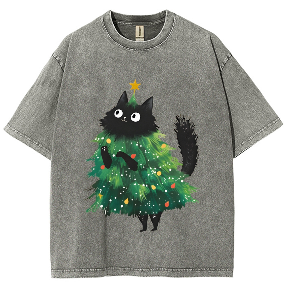 Christmas Tree Cat Japan Vintage Washed T-shirt