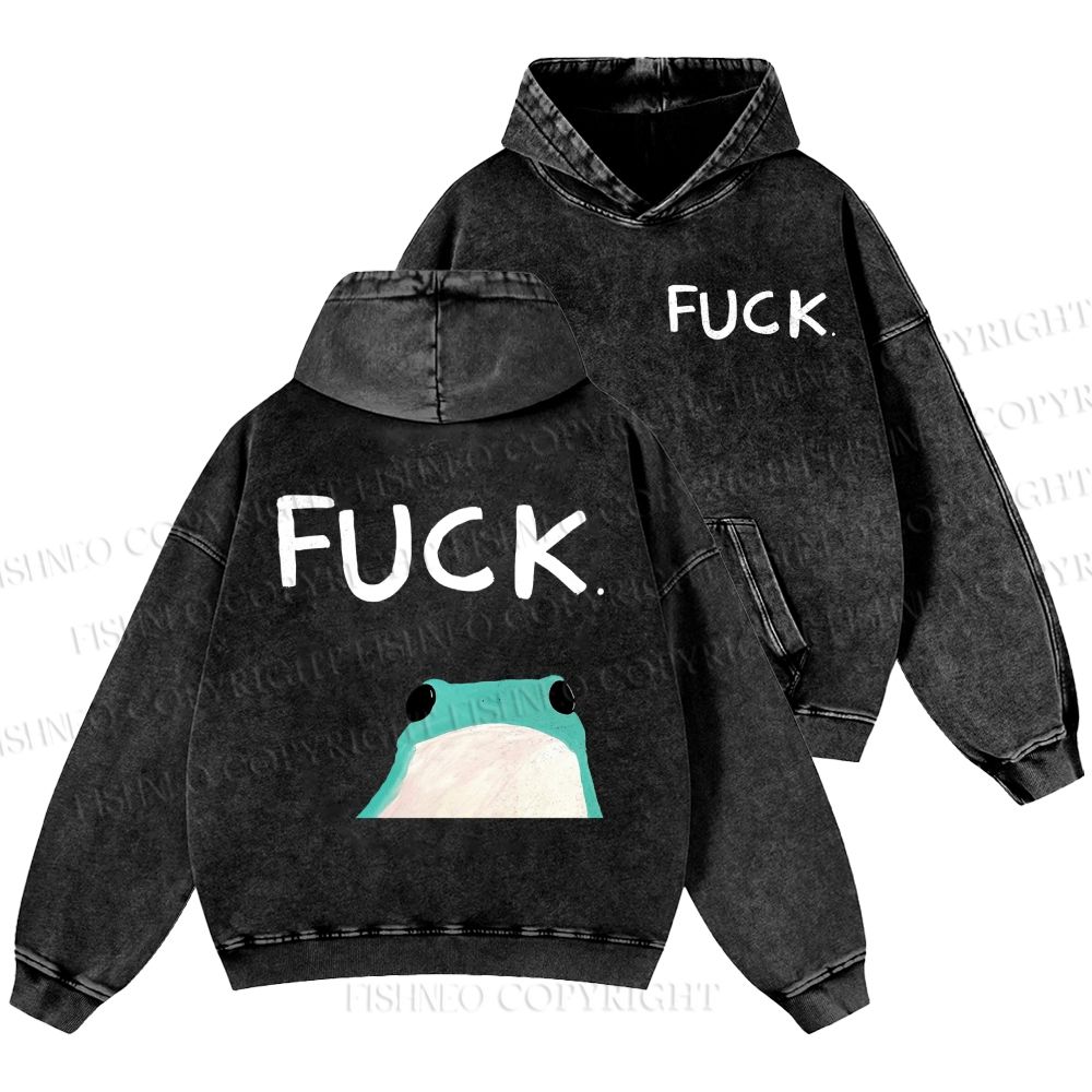 Unisex Casual Fuck Frog Printed Double-sided Washed Hoodie