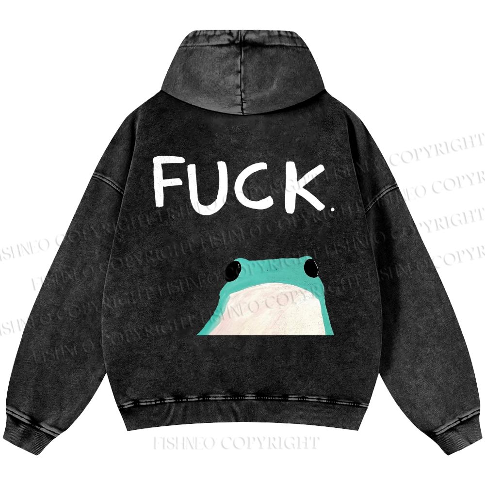 Unisex Casual Fuck Frog Printed Double-sided Washed Hoodie