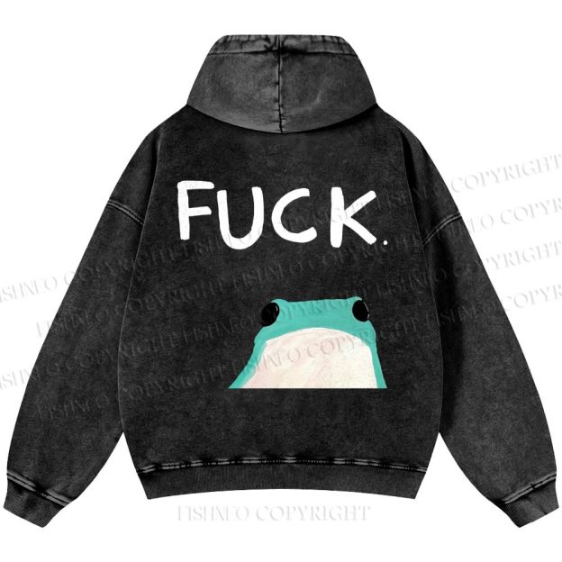 Unisex Casual Fuck Frog Printed Double-sided Washed Hoodie