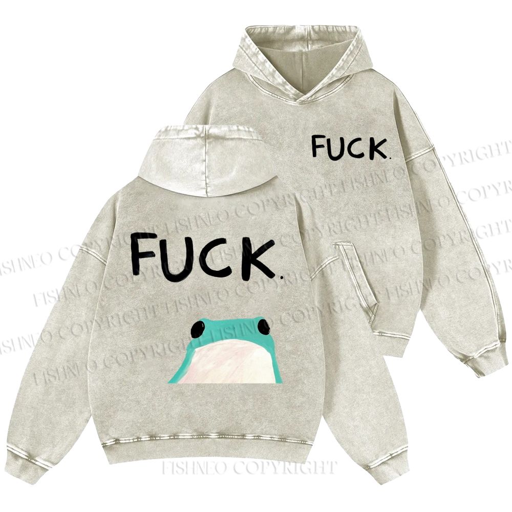 Unisex Casual Fuck Frog Printed Double-sided Washed Hoodie