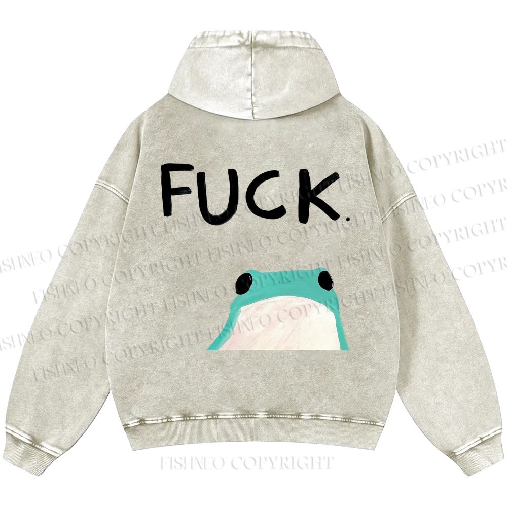 Unisex Casual Fuck Frog Printed Double-sided Washed Hoodie