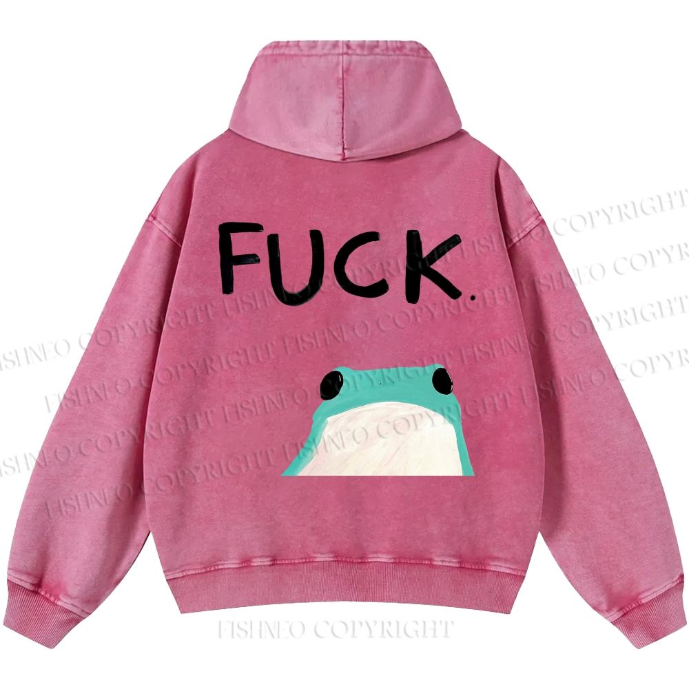 Unisex Casual Fuck Frog Printed Double-sided Washed Hoodie