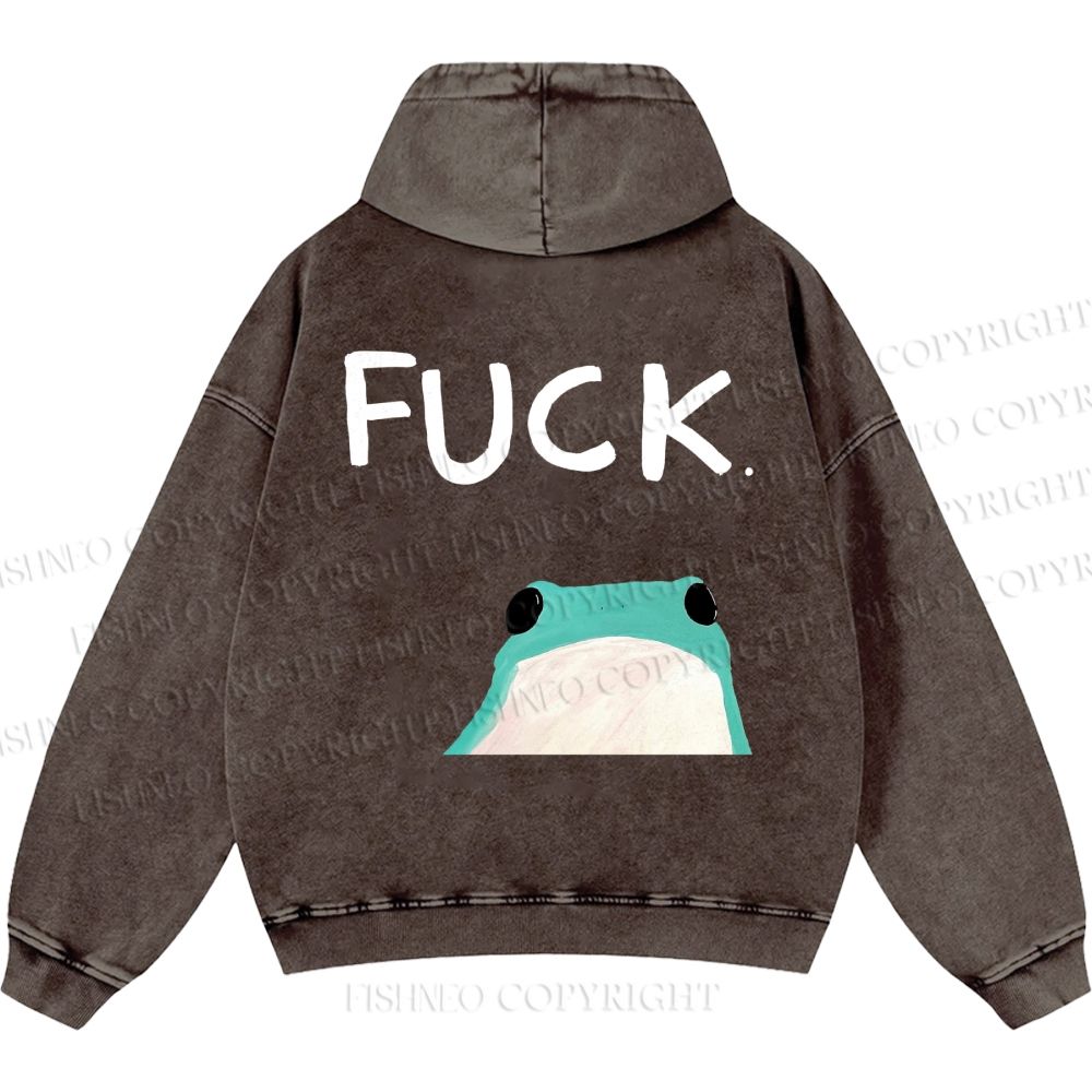 Unisex Casual Fuck Frog Printed Double-sided Washed Hoodie